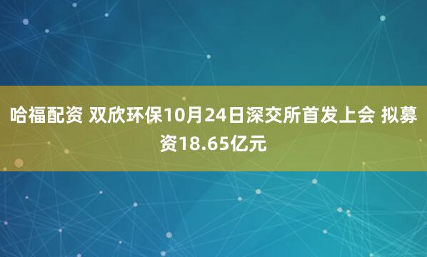 哈福配资 双欣环保10月24日深交所首发上会 拟募资18.65亿元